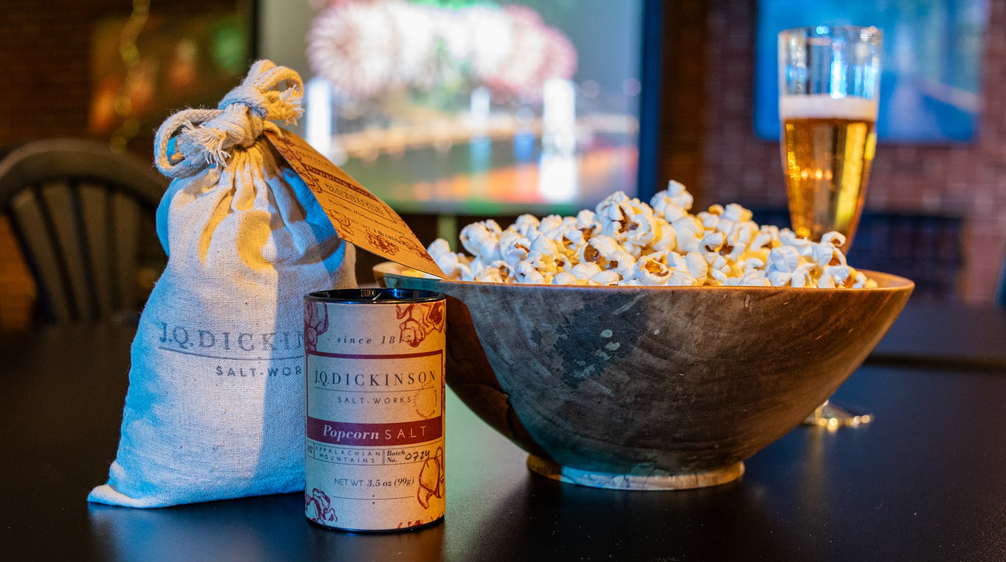 Food and packaged products arranged for a product photograph